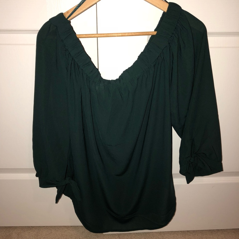 Off shoulder 3/4 tie sleeve blouse